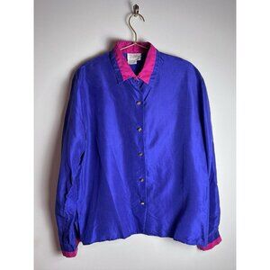 Vintage Purple Pink Tess Silk Blouse Button down 6